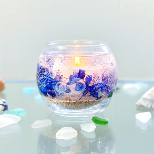 クラゲ泳ぐ白砂ビーチの海のキャンドルホルダー&選べるアロマ