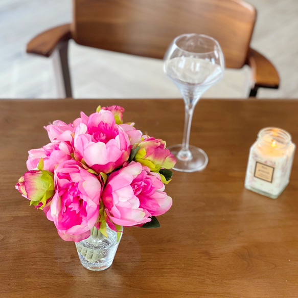 母の日予約も可♪elegance french rose pink！水換えなしのずっと綺麗な花瓶付きアートフラワー 2枚目の画像