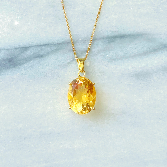 宝石グレード高品質 黄金のシトリン オーバルファセットカットcrystals 14kgf  necklace 1枚目の画像