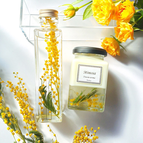 花かんざしとミモザのハーバリウム　2本セット 受注制作】ミモザのハーバリウム | zelkova's aroma garden