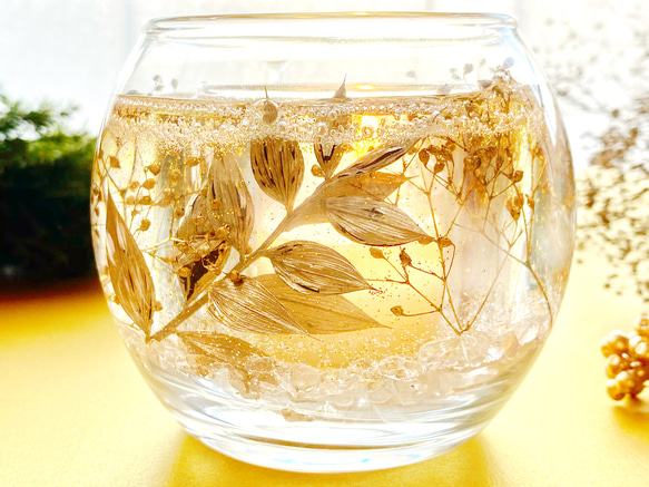 【2点セット】Gold flowersクリスタルキャンドルホルダーandアロマキャンドル6個セット 6枚目の画像