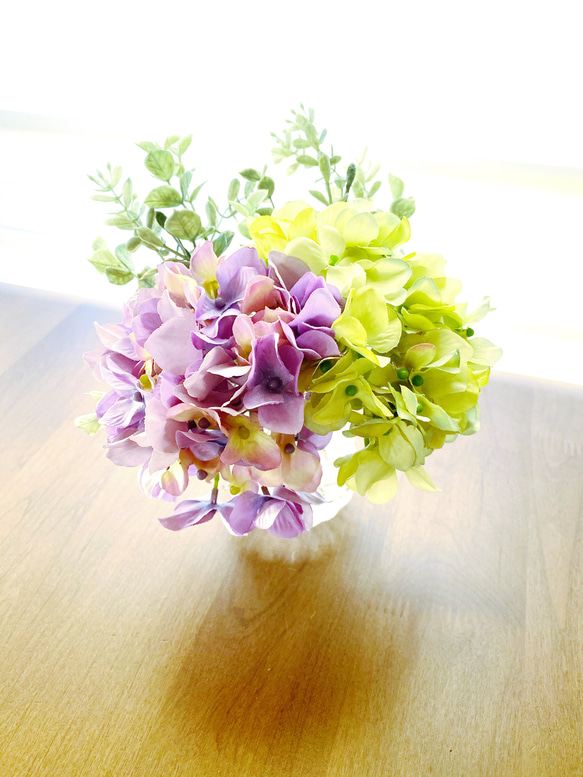 antique purple & green紫陽花 水換えなしの枯れないお花-花瓶付きセット- 5枚目の画像