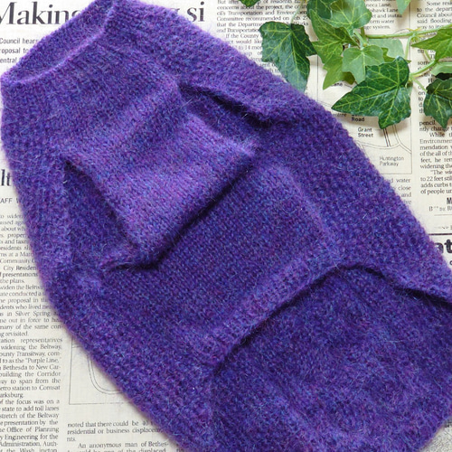 ハンドメイド アラン模様 手編み すみれ色 パープル