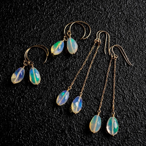 14kgfエチオピア産プレシャスオパールのロングピアス