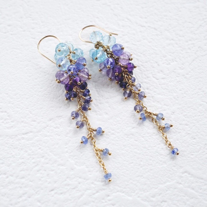 ブルートーングラデーション ブーケ&ロングピアス 〜Cenote