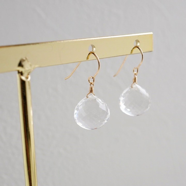 14kgf クリスタルクォーツ 大粒オニオンカットピアス