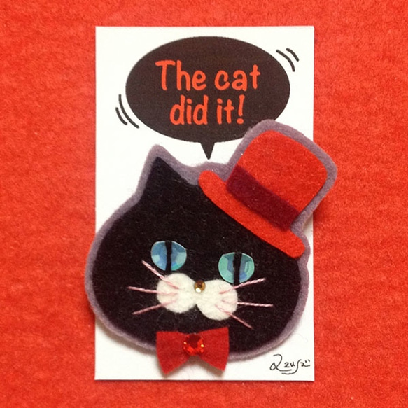 帽子猫ブローチ 1枚目の画像