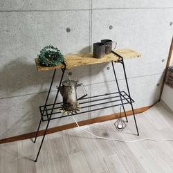 アイアンレッグ　ナチュラルウッドシェルフ　2way 折り畳み式　アイアンラック　男前インテリア　インダストリアル 1枚目の画像