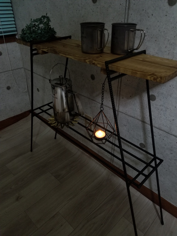 アイアンレッグ　ナチュラルウッドシェルフ　2way 折り畳み式　アイアンラック　男前インテリア　インダストリアル 2枚目の画像