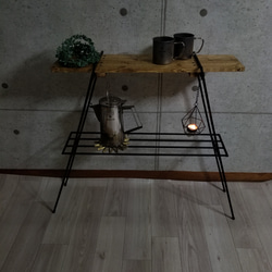 アイアンレッグ　ナチュラルウッドシェルフ　2way 折り畳み式　アイアンラック　男前インテリア　インダストリアル 3枚目の画像