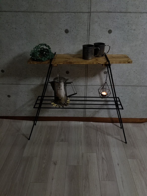 アイアンレッグ　ナチュラルウッドシェルフ　2way 折り畳み式　アイアンラック　男前インテリア　インダストリアル 3枚目の画像