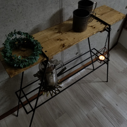 アイアンレッグ　ナチュラルウッドシェルフ　2way 折り畳み式　アイアンラック　男前インテリア　インダストリアル 4枚目の画像