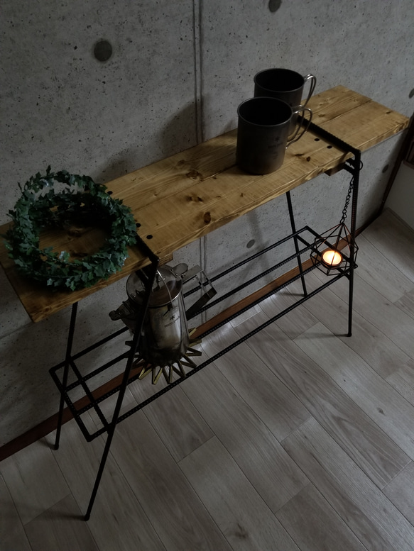 アイアンレッグ　ナチュラルウッドシェルフ　2way 折り畳み式　アイアンラック　男前インテリア　インダストリアル 4枚目の画像