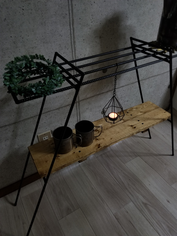 アイアンレッグ　ナチュラルウッドシェルフ　2way 折り畳み式　アイアンラック　男前インテリア　インダストリアル 5枚目の画像