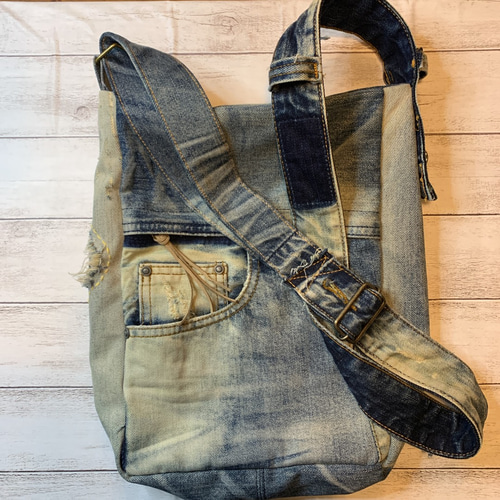デニムリメイク 色ムラがカッコいいワンショルダーバッグ ショルダー