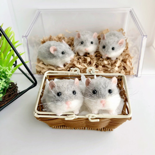 ロボロフスキーハムスター* 【2匹セット】シナモンブルー 羊毛フェルト