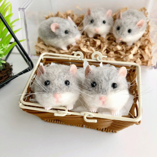 ロボロフスキーハムスター* 【2匹セット】シナモンブルー 羊毛フェルト