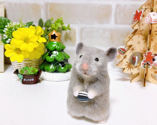 グレー系セーブルハムスター* ゴールデンハムスター<羊毛フェルト
