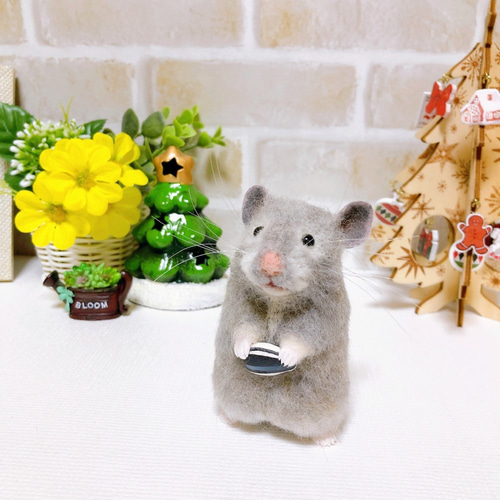 グレー系セーブルハムスター* ゴールデンハムスター<羊毛フェルト
