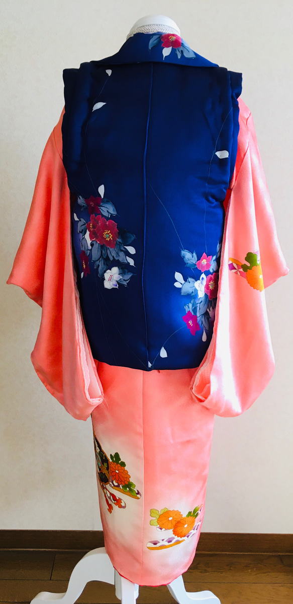 大人の着物から、七五三着物と被布にリメイクしませんか！着物　被布　長襦袢　巾着の4点セットです! 