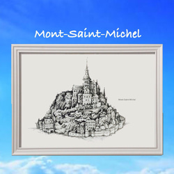 【送料無料！】Mont-Saint-Michelポスター【フレーム付】 海外 世界遺産 ウェルカムボード 1枚目の画像