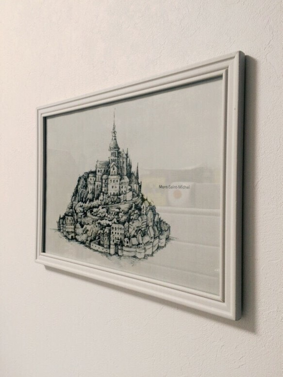 【送料無料！】Mont-Saint-Michelポスター【フレーム付】 海外 世界遺産 ウェルカムボード 2枚目の画像