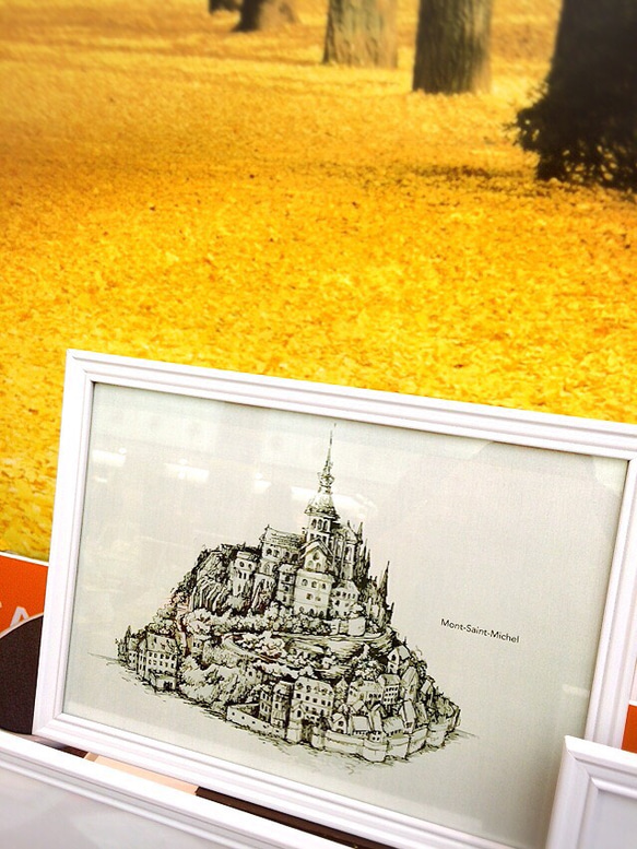【送料無料！】Mont-Saint-Michelポスター【フレーム付】 海外 世界遺産 ウェルカムボード 3枚目の画像