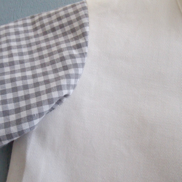 70-120 白×グレーギンガムシャツ 半袖 3枚目の画像