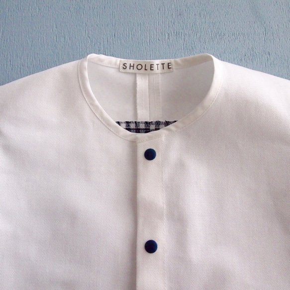 70-120 白×ネイビーギンガムシャツ 半袖 7枚目の画像