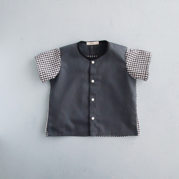 70-120 ダークグレー×黒ギンガムシャツ 半袖 1枚目の画像