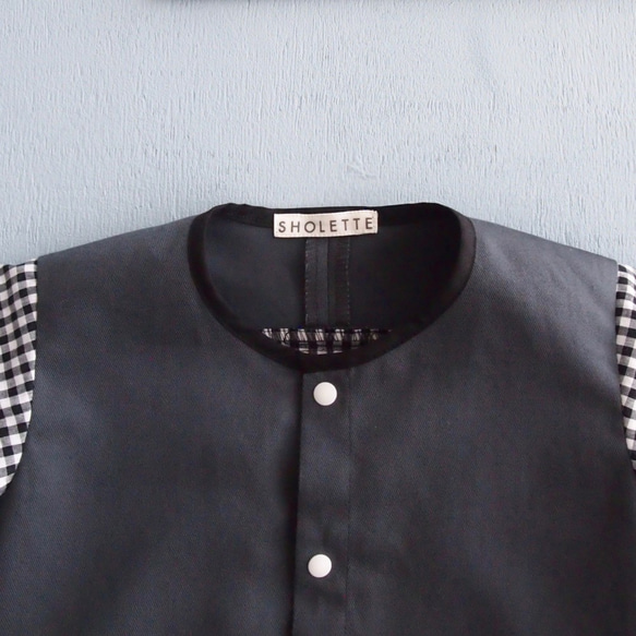 70-120 ダークグレー×黒ギンガムシャツ 半袖 3枚目の画像