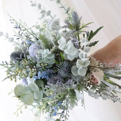 抜け感のあるくすみブルーブーケ ウエディング 結婚式 高級造花
