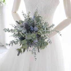 抜け感のあるくすみブルーブーケ　ウエディング　結婚式　高級造花  アーティフィシャルフラワー 3枚目の画像