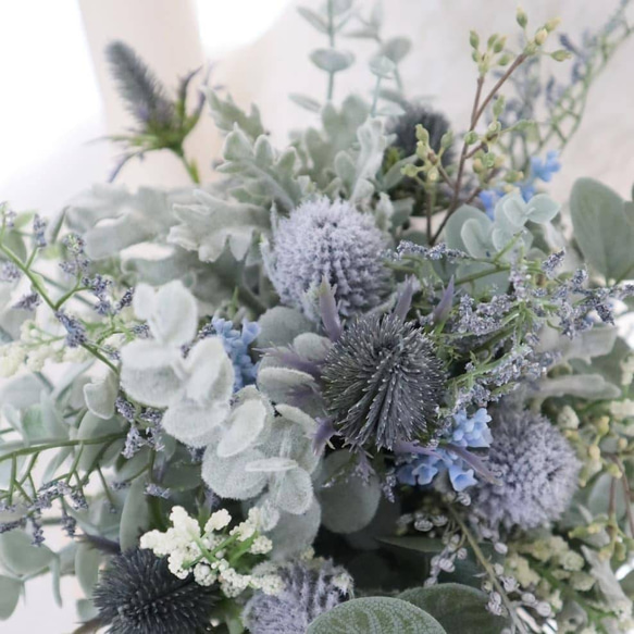 抜け感のあるくすみブルーブーケ　ウエディング　結婚式　高級造花  アーティフィシャルフラワー 4枚目の画像