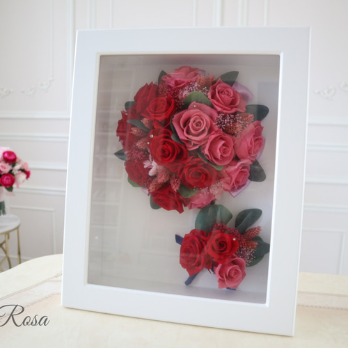 結婚式後のブーケ保存加工 】プリザブドフラワーor造花のブーケを額に