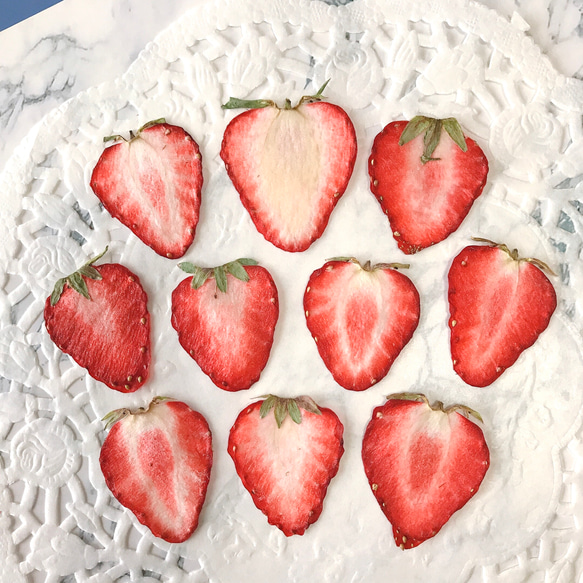 押しいちご ( 紅ほっぺ Mサイズ)  10枚 イチゴ レジン キャンドル 押し花素材 ドライフルーツ 1枚目の画像