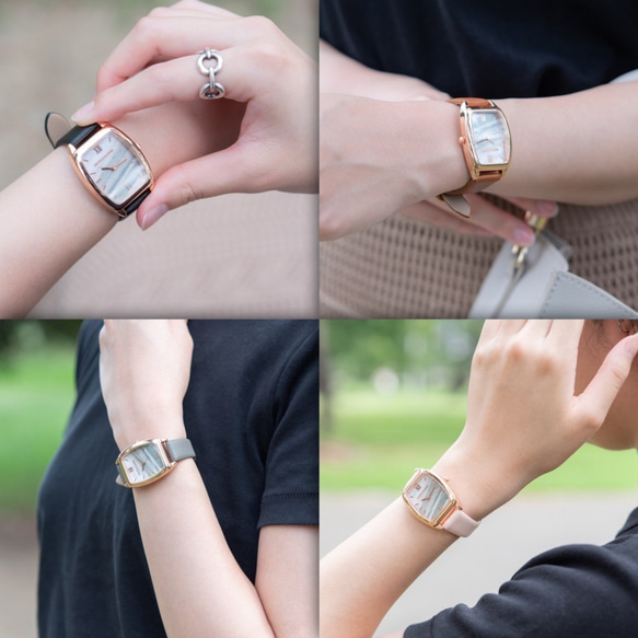 新作【マーブルデザインがかわいいスクエア腕時計】腕時計 ブラック レディース レザー ベルト交換可能 3枚目の画像