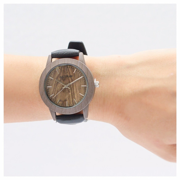 【木目調が可愛い】腕時計 ダークブラウン×ブラック レディース メンズ レザー 母の日ギフト 母の日ファッション2020 2枚目の画像