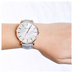 【パールホワイトが可愛い】腕時計 シンプル グレー レディース レザー クリスマスに♪ 2枚目の画像