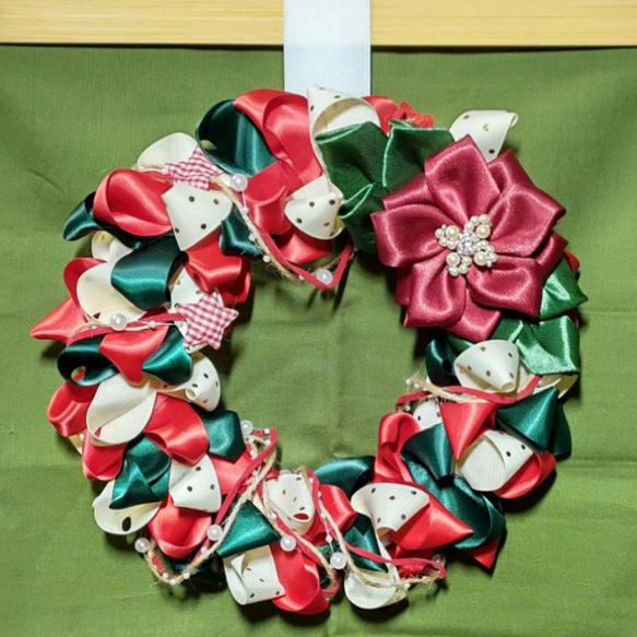 ①リボンリース クリスマスver Lサイズ リース ぬのこもの りりー 通販