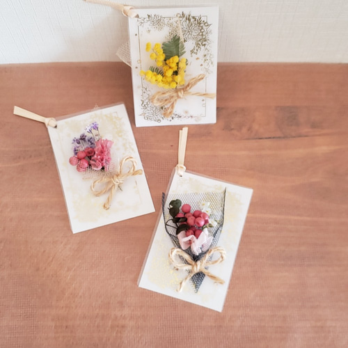 ミモザ メッセージカード＆タグ ドライフラワー 3点1セット