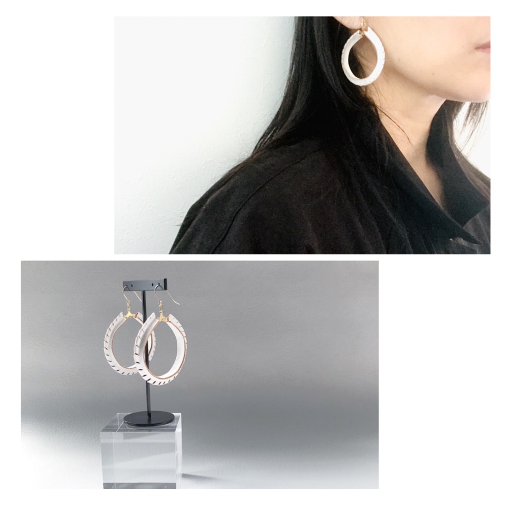 《lovi／white hoop》フープ・レザーピアス／イヤリング・ゴールドフィルド使用
