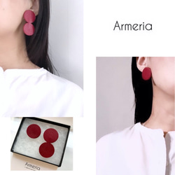 《Red domino 》pierce／earring  赤レザー 3枚目の画像