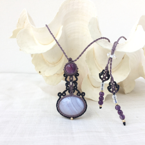 アメジスト　マクラメネックレス アメジスト【2月誕生石】とスターローズクォーツの天然石