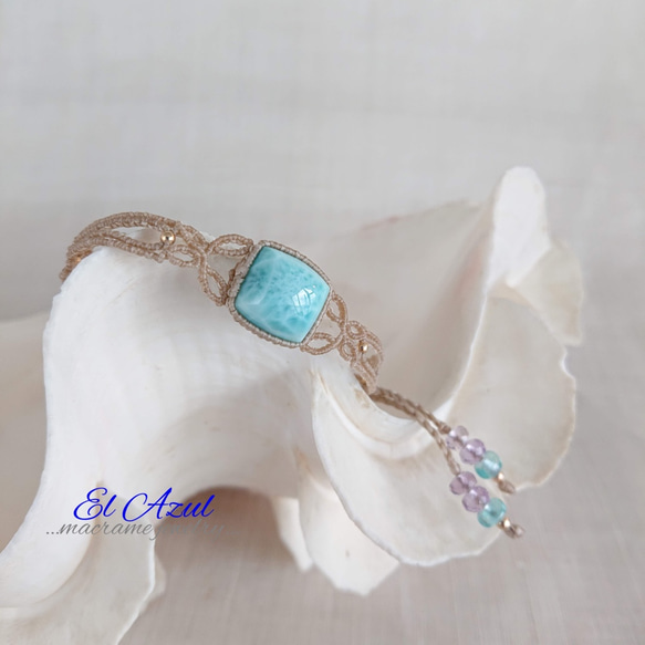 スクエアカットのラリマーのマクラメブレスレット ブレスレット El