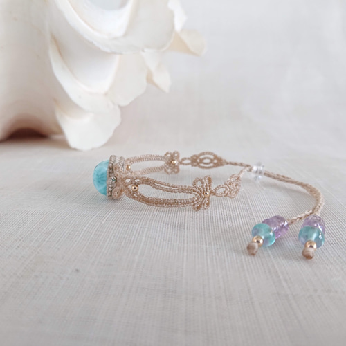 スクエアカットのラリマーのマクラメブレスレット ブレスレット El