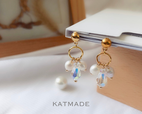 ハンドメイド スワロフスキー＆パールのピアス 0_97817cf923957ac75c25c7336e48