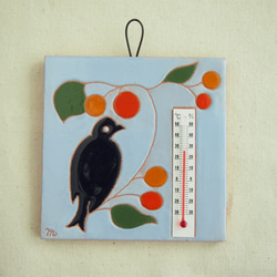 タイル温度計（鳥）水色 1枚目の画像