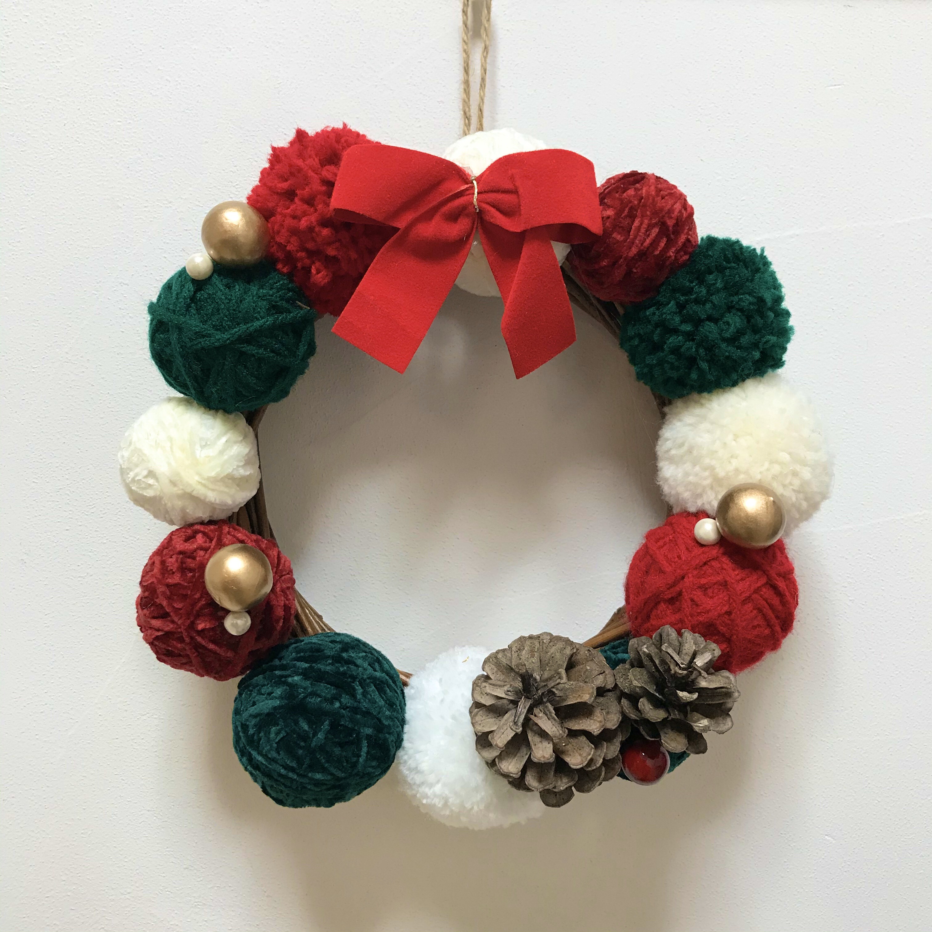アートポンポンリース　一点物／ハンドメイド 直径約28㎝ アートポンポンリース一点物／ハンドメイド 直径約28㎝