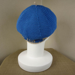 コットンのゆったりベレー帽（コバルトブルー×ライトベージュ） 4枚目の画像